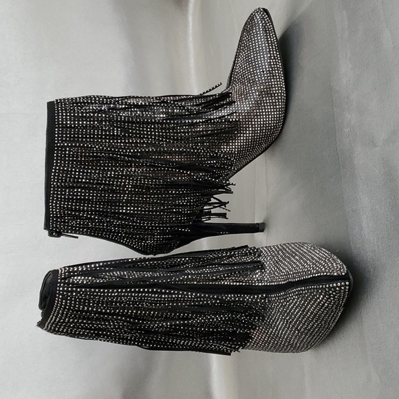 Andiamo Shoes - ANDIAMO Allover Rhinestone Fringe Sparkle Stiletto Booties WOMENS SIZE: 8M